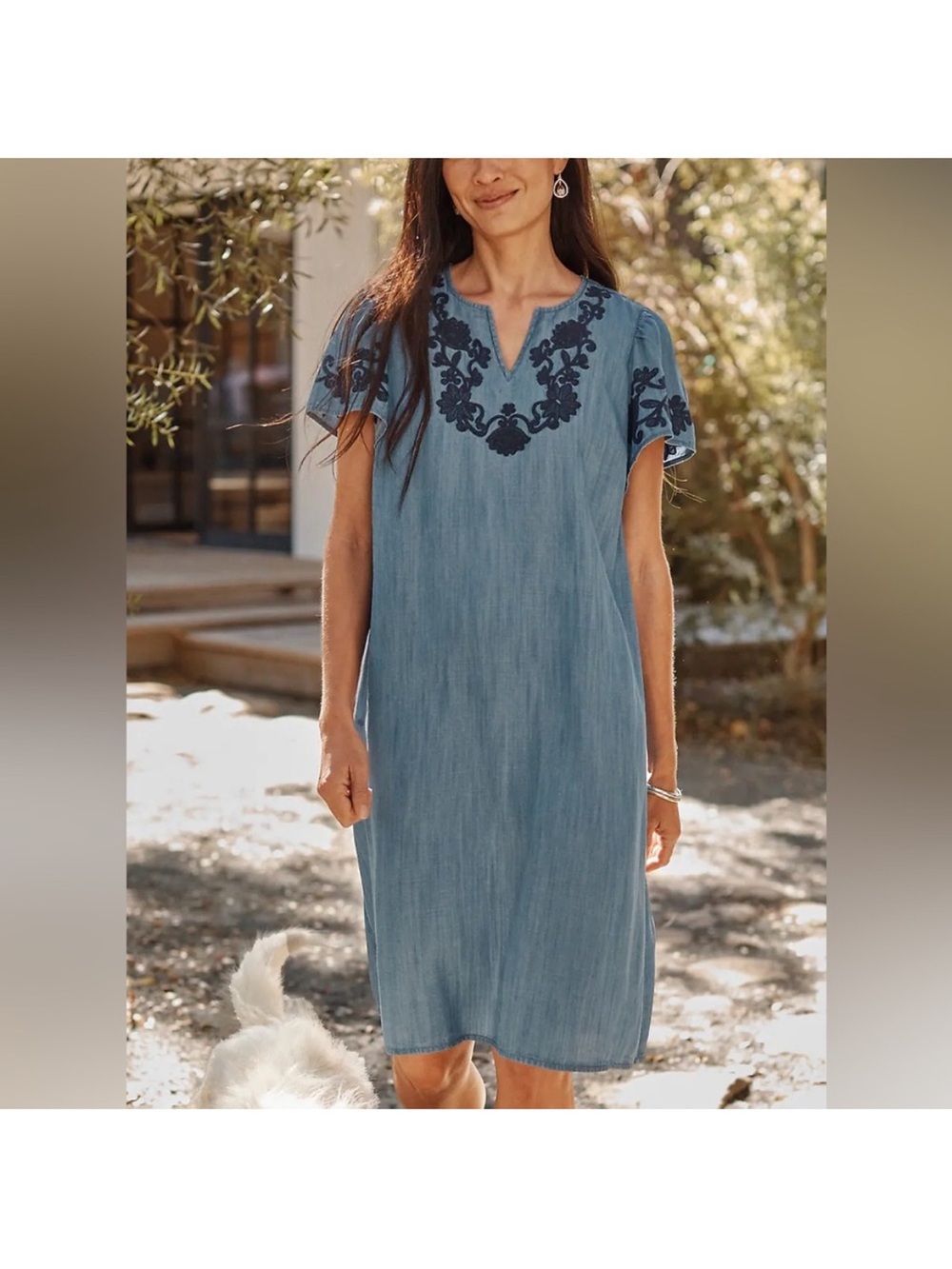 NWT J.Jill Denim Embroidered Midi Dress SP